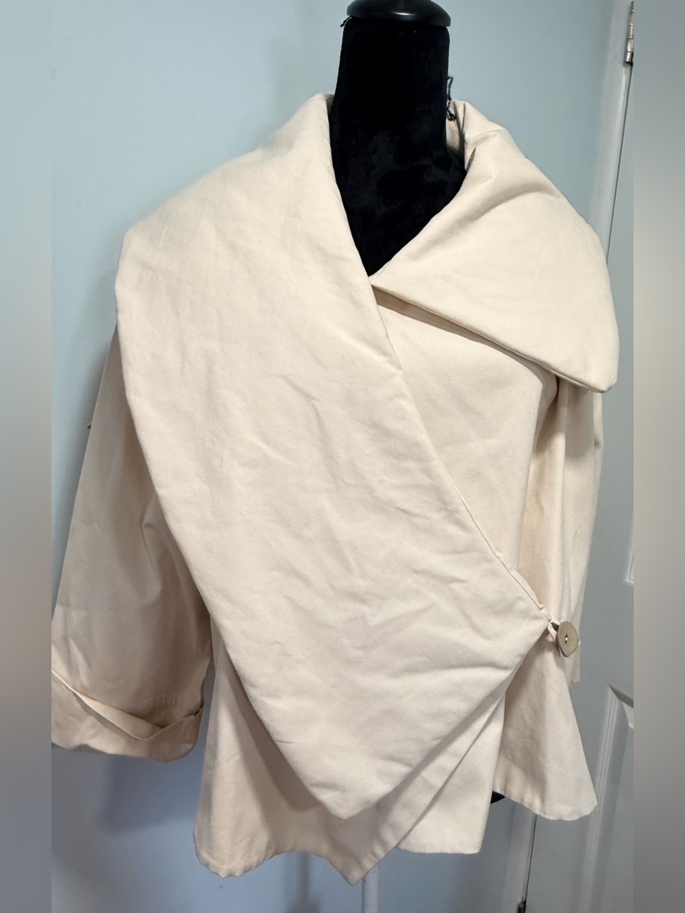 Elegant Cream Draped Wrap Tunic with Asymmetric Collar